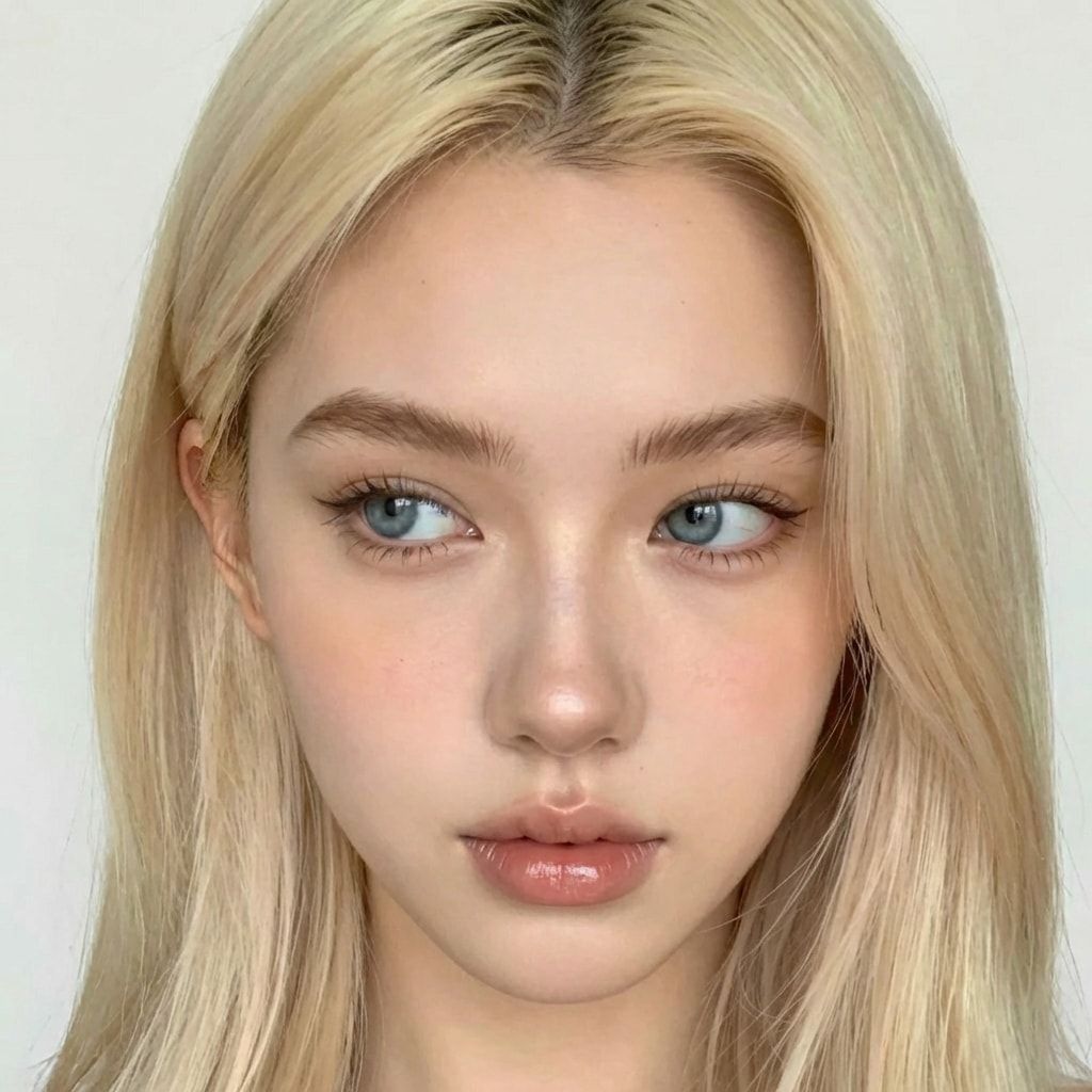 Blonde AI character, facing the camera, eyes looking to the side.